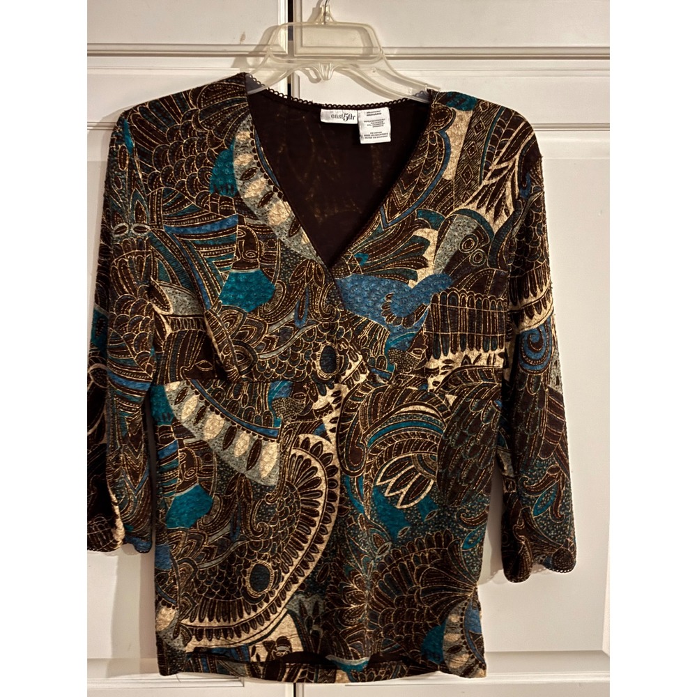 East 5th‎ Boho Paisley Print V-Neck 3/4 Sleeve Top Women's Medium